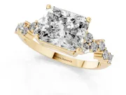Radiant Cut Scattered Accent Engagement Ring Setting | Slim Band | Yellow Gold