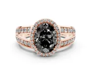 Oval Halo Engagement Ring Setting for a Black Center | Two-Row Pavé Split Shank | Rose Gold