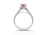 Fancy Pink Emerald Cut Diamond Pavé Split Shank Solitaire Ring Set in Platinum with Prong Setting