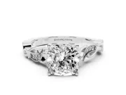 Cushion Cut Vintage Vine Solitaire Engagement Ring Setting | Milgrain Leaves | Sterling Silver