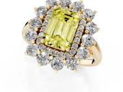 Emerald Cut Floral Double Halo Engagement Ring Setting for a Fancy Yellow Lab-Grown Diamond | Plain Band | Yellow Gold
