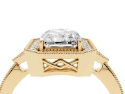 Radiant Cut Diamond Halo Engagement Ring Set in Yellow gold with Milgrain Pavé Band