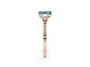 Emerald Cut Three Stone Engagement Ring Setting for a Fancy Blue Lab-Grown Diamond | Pave Shoulders | Rose Gold