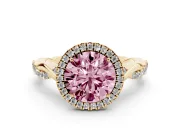 Round Twist Halo Engagement Ring Setting for a Fancy Pink Lab-Grown Diamond | Yellow Gold