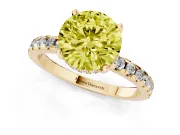 Round Hidden Halo Solitaire Engagement Ring Setting for a Fancy Yellow Lab-Grown Diamond | Pave Band | Yellow Gold