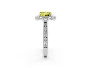 Fancy Yellow Princess Cut Diamond Halo Milgrain Pavé Ring Set in Platinum with Prong Setting