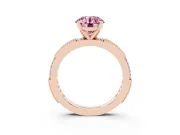Fancy Pink Round Cut Diamond Solitaire Ring Set in Rose gold with Slim Pavé Band and Prong Setting