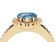 Heart-Shaped Pave Halo Engagement Ring Setting for a Fancy Blue Lab-Grown Diamond | Pave Band | Yellow Gold