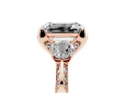 Emerald Cut Hidden Halo Three Stone Engagement Ring Setting | Pave Gallery | Rose Gold