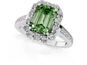 Emerald Cut Floral Halo Engagement Ring Setting for a Fancy Green Lab-Grown Diamond | Sterling Silver