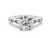 Round Vintage Milgrain Solitaire Engagement Ring Setting | Scalloped Band | Platinum