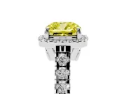 Cushion Cut Accented Halo Engagement Ring Setting for a Fancy Yellow Lab-Grown Diamond | White Gold