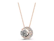Round Lab-Grown Diamond Crescent Moon Pendant Necklace | Pavé Crescent | Rose Gold