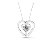 Round Lab-Grown Diamond Double Heart Pendant Necklace | Open Heart Frame | White Gold