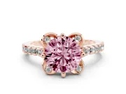 Round Floral Engagement Ring Setting for a Fancy Pink Lab-Grown Diamond | Pavé Band | Rose Gold