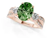 Fancy Green Three-Stone Oval Cut Diamond Twist Band Ring Set in Rose gold with Pavé Accents and Prong Setting