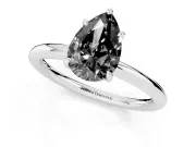 Fancy Black Pear Cut Diamond Solitaire Ring Set in Platinum with Thin Band and Prong Setting