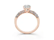 Cushion Cut Multi Row Pave Solitaire Engagement Ring Setting | Domed Shoulders | Rose Gold