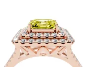 Fancy Yellow Asscher Cut Diamond Double Halo Ring Set in Rose gold with Pavé Split Shank and Prong Setting