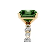 Fancy Green Asscher Cut Diamond Prong Set Engagement Ring Set in Yellow gold with Round Accent Pavé Band