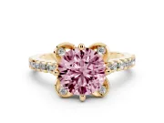 Round Floral Engagement Ring Setting for a Fancy Pink Lab-Grown Diamond | Pavé Band | Yellow Gold