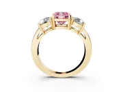 Cushion Cut Three Stone Engagement Ring Setting for a Fancy Pink Lab-Grown Diamond | Wide Plain Band | Yellow Gold