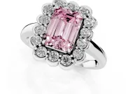 Emerald Cut Cluster Halo Engagement Ring Setting for a Fancy Pink Lab-Grown Diamond | Sterling Silver