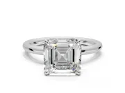Asscher Cut Hidden Halo Engagement Ring Setting | Thin Plain Band | Sterling Silver