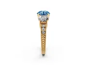 Round Vintage Three Stone Engagement Ring Setting for a Fancy Blue Lab-Grown Diamond | Yellow Gold