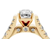 Emerald Cut Graduated Side Stone Cathedral Engagement Ring Setting | Milgrain Gallery | Yellow Gold