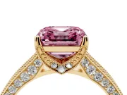 Asscher Cut Hidden Halo Engagement Ring Setting for a Fancy Pink Lab-Grown Diamond | Milgrain Pave | Yellow Gold