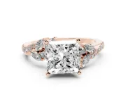 Princess Cut Floral Engagement Ring Setting | Marquise Side Stones | Rose Gold