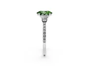 Oval Three Stone Engagement Ring Setting for a Fancy Green Lab-Grown Diamond | Pave Shoulders | Platinum