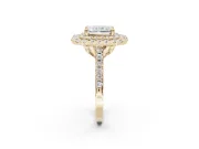 Radiant Cut Lab-Grown Diamond Double Halo Statement Ring Set in Yellow Gold with Pavé Band