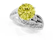 Round Bypass Hidden Halo Engagement Ring Setting for a Fancy Yellow Lab-Grown Diamond | Graduated Pavé | White Gold