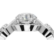 Round Three Stone Halo Engagement Ring Setting | Pavé Wave Band | Platinum