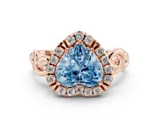 Heart-Shaped Filigree Halo Engagement Ring Setting for a Fancy Blue Lab-Grown Diamond | Rose Gold