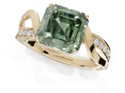 Asscher Cut Bypass Solitaire Engagement Ring Setting for a Fancy Green Lab-Grown Diamond | Pavé Strands | Yellow Gold