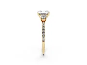 Asscher Cut Three Stone Engagement Ring Setting | Pave Shoulders | Yellow Gold