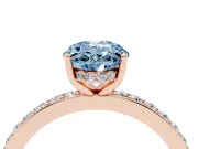 Oval Hidden Halo Engagement Ring Setting for a Fancy Blue Lab-Grown Diamond | Pavé Band | Rose Gold