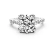 Round Floral Petal Engagement Ring Setting | Petal Accents | Sterling Silver