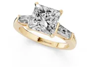 Princess Cut Three Stone Engagement Ring Setting | Tapered Baguettes | Yellow Gold