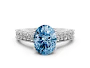Oval Vintage Hidden Halo Engagement Ring Setting for a Fancy Blue Lab-Grown Diamond | Milgrain Pave Band | Platinum
