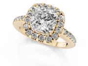 Cushion Cut Pave Halo Engagement Ring Setting | Pave Band | Yellow Gold