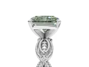 Radiant Cut Vintage Milgrain Engagement Ring Setting for a Fancy Green Lab-Grown Diamond | Graduated Stations | Platinum