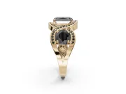 Radiant Cut Three Stone Engagement Ring Setting for a Black Center | Pavé Wave Band | Yellow Gold