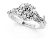 Round Leaf Motif Solitaire Engagement Ring Setting | Accented Leaves | Platinum