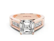 Asscher Cut Diamond Solitaire Ring Set in Rose gold with Channel-Set Accent Stones and Prong Setting