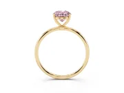 Fancy Pink Oval Cut Diamond Solitaire Engagement Ring Set in Yellow gold with Thin Band and Prong Setting