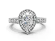 Pear-Shaped Vintage Milgrain Halo Engagement Ring Setting | Wide Pavé Band | Sterling Silver